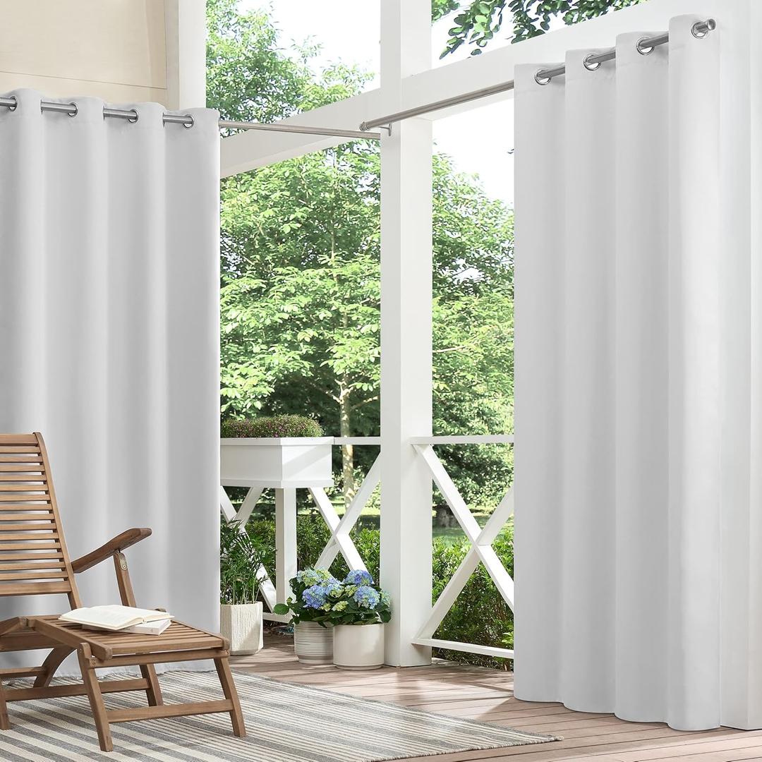 ECLIPSE Bradford Thermal Insulated Blackout Waterproof Grommet Curtain for Outdoor or Patio (1 Panel), 52 in x 84 in, Silver White