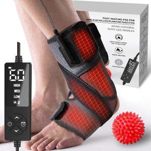 sticro Ankle Heating Pad for Achilles Tendonitis and Plantar Fasciitis Relief, Heated Ankle Brace Foot Heating Pad Wrap with Massage Ball for Sprained Ankle, Arthritis Foot Heel Pain Relief (Gray)