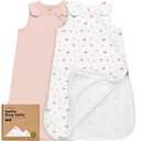 2-Pack Organic Baby Sleep Sacks, 100% Cotton - Soft & Breathable 0.5TOG Baby Wearable Blanket, Toddler Sleeping Sack 0-6 months, Easy to Wear Transitional Swaddles for Newborns (Butterflies, S)