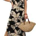 WIHOLL Summer Dresses for Women Short Sleeve Maxi Dresses V Neck Sundress with Side Slit Pockets Casual Beach Dress (M)