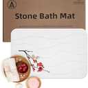 Stone Bath Mat Diatomaceous Earth Shower Non Slip | Quick Drying White Stone Mat for Kitchen & Bathroom | Anti Slip Shower Mat with Super Absorbent Bath Mat | 23.7"x 15.4" (L), Engr-Offwhite