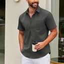 COOFANDY Mens Short Sleeve Button Down Shirts Casual Dress Shirt Untucked Shirts with Pocket (L)