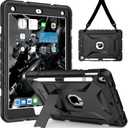 TIMISM Case for iPad 6th / 5th Generation (2018/2017), iPad Air 2 & 1st, iPad Pro 9.7 with Shoulder Strap, Pencil Holder, Heavy Duty Shockproof Protective Case, Black