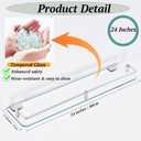 24 Inches Glass Shelf for Bathroom, Rectangular Tempered Glass Floating Shelves with Aluminum Rail and Aluminum Brackets, Shower Shelves for Storage, 1 Pack, 24 x 5.12 Inches