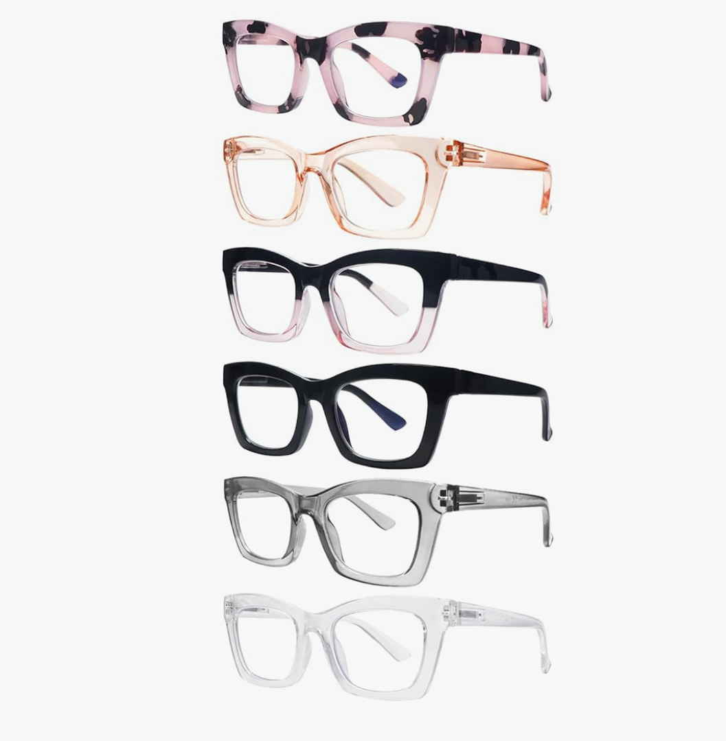 SIGVAN 6 Pack Oprah Style Reading Glasses Blue Light Blocking Square Computer Spring Hinge Readers for Women 2.5