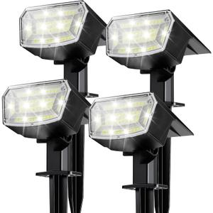 TECKNET Spot Lights Outdoor with 59 LED, 4 Pack Solar Lights Outdoor Waterproof IP65, Auto On/Off Solar Spot Lights, 3 Lighting Modes Solar Powered Garden, 2-in-1 Solars Landscape Light (Cool White)