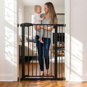 Fldofaves 42" Extra Tall Pet Gate for Cats and Dogs, Fits 29.5"-46" Wide Openings, Pressure Mounted Auto Close Cat Gate with Ultra Narrow Bar Spacing for Doorways, Stairs, Hallways(Black)