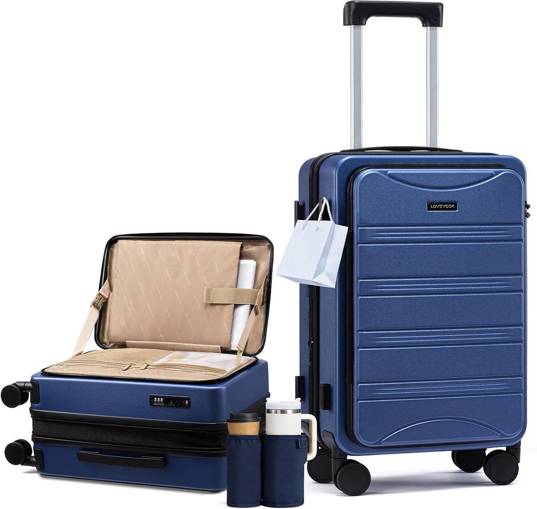 LOVEVOOK Carry On Luggage Airline Approved,20 Inch Expandable Hard Shell Suitcase with Spinner Wheels,Small Rolling Carry-on Suitcases with TSA Lock & Cup Holder
