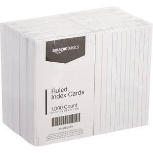 Amazon Basics Ruled Lined Index Cards, 1000 count, 10 Pack of 100, White, 3 in x 5 in