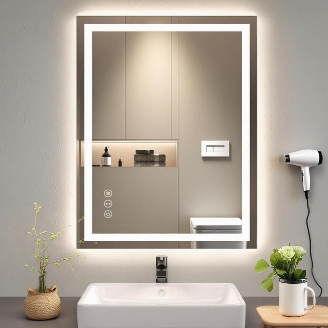 28"x20" LED Bathroom Mirror - Lighted Vanity Mirror with 3 Color Temperatures, Anti-Fog, Dimmable, Backlit + Front Lit, Memory Function, Easy to Install