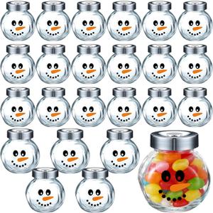 Vesici 24 Pcs 3.5oz Christmas Candy Jars Snowman Face Glass Jars with Lids, Decorative Canisters Cookie Chocolate Storage for Christmas Party Favors, DIY Gifts, Holiday Kitchen Countertop Decoration