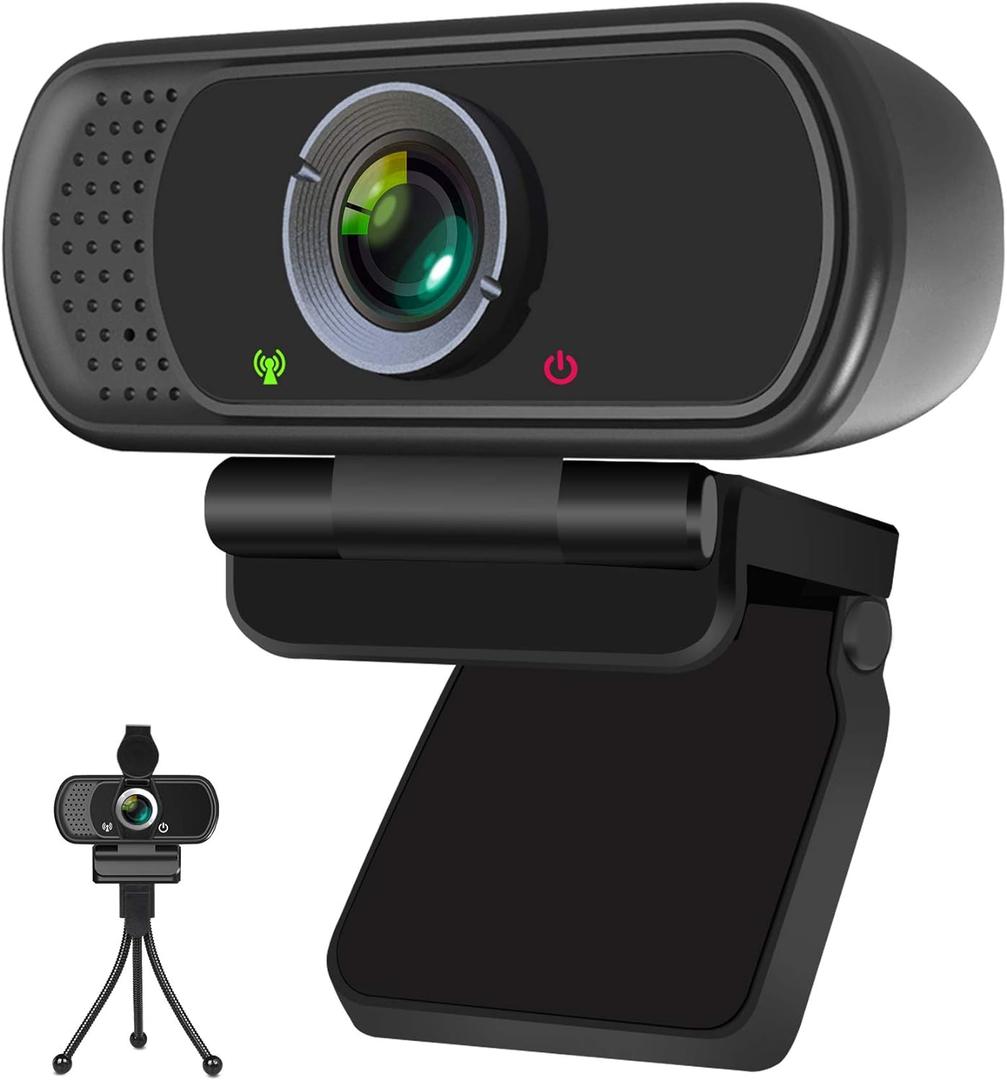Full HD 1080P Webcam with Privacy Shutter and Tripod, Pro Streaming Web Camera with Microphone, Widescreen USB Computer Camera for Laptop Desktop (Black)