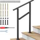 Hand Rails for Outdoor Steps, 2-5 Steps Wrought Iron Handrails for Outdoor Steps, Stair Railing for Porch, Home, Garden, Indoor, Staircase Handrails for Wooden, Cement, Brick, Marble (2 Steps)