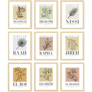 Hebrew Names of God Wall Art, Unframed Scripture Art Prints 8x10, Christian Art Prints Wall Decor, Bible Verse Wall Art, Jehovah Jireh Rapha Shalom Shammah Raah Nissi Christian Artwork