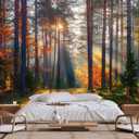 Autumn Sunshine in The Woods Wallpaper, Natural Landscape Mural, Modern Living Room Bedroom Backdrop Wall Mural(Non-self-Adhesive) (149" x 96", 109)