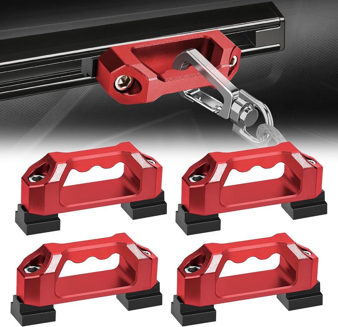 Aluminum Tie Down Anchors- Compatible with 20052025 Tacoma, 20222025 Tundra/Tundra HV with FactoryInstalled UtiliTrack System, Heavy Duty Bed Rail Tie Down Tacoma Accessories - 4PCS Red
