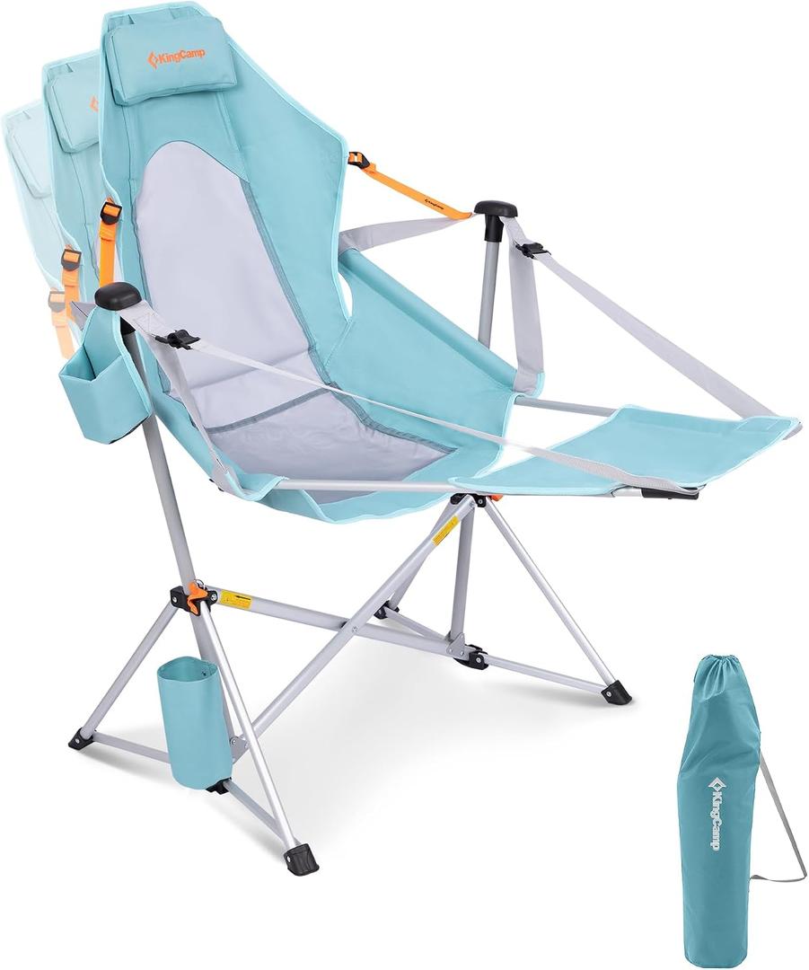 KingCamp Hammock Chair with Footrest Heavy Duty Swinging Rocking Camping Chairs for Adults up to 400lbs, Folding Portable Oversized Rocker with Cup Holder & Pillow for Outdoor Beach Lawn RV Sports, 37.8 inches x 29.5 inches x 49.2 inches