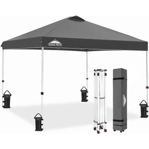 EAGLE PEAK Pop Up Canopy Tent with Wheeled Carry Bag, 8 Stakes, 4 Ropes, 4 Weight Bags, Easy Set Up Tent Canopy, 10x10 ft, 100sqft of Shade, Gray