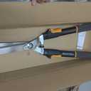 Fiskars Power-Lever Extendable Hedge Shears, Self-Sharpening Serrated Steel Blades for Clean Cuts, Handles Adjust 25"-33" for High Reach, Multiplies Leverage for 2x Power, 10" Blades, Orange/Black
