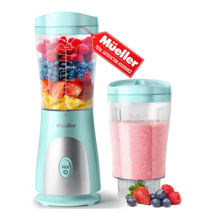 Mueller Personal Blender for Shakes and Smoothies with 15 Oz Travel Cup and Lid, Juices, Baby Food, Heavy-Duty Portable Blender & Food Processor, Turquoise
