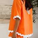 Fixmatti Women Two Piece Summer Sets Short Sleeve Button Down Shirts (Orange, M)