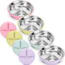 Nuogo 4 Pcs Stainless Steel Baby Suction Plates with Removable Silicone Shell 2-in-1 Metal Toddler Bowl Divided for Picky Eaters Kid Feeding Led Weaning Supply, Dishwasher Safe (Macaron Series)