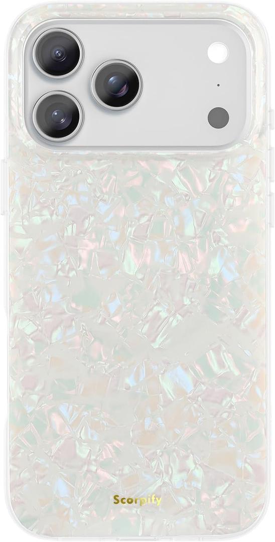 SCORPIFY for iPhone 17 Pro Max Case [Compatible with MagSafe] with Colorful Pearl Iridescent Design, Cute Clear Magnetic Phone Cover for Women Girls and Men, Bumper with Mother of Pearl Shell Pattern