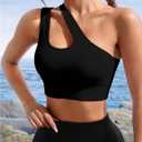 SweatyRocks Women's Sports Bras Cut Out One Shoulder Workout Yoga Bra Athletic Running Gym Crop Tops, L
