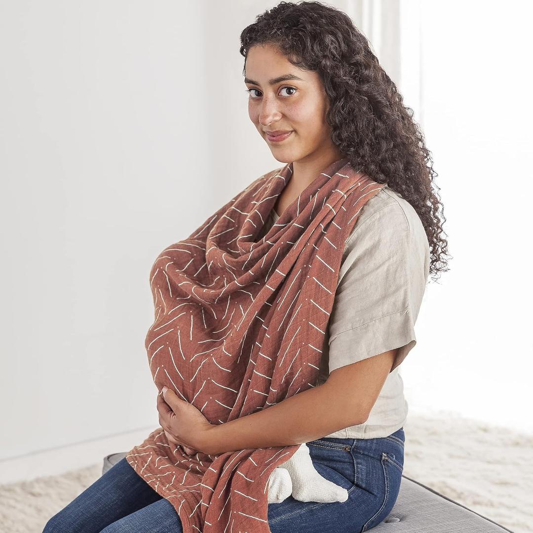 Itzy Ritzy Breastfeeding Boss Multi-Use Cover A Nursing Cover, Swaddle, Car Seat Wrap, Tummy Time Mat & Burp Cloth All in One Made of Soft Muslin Fabric & Measures 47 x 47 (Mudcloth)