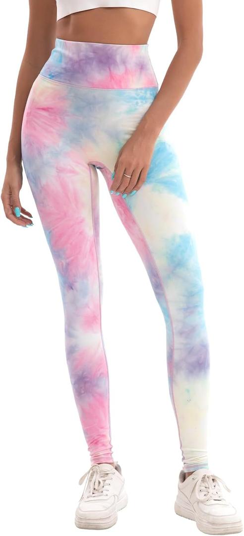 Women's Leggings Seamless Tie-Dyed Yoga Pants High Waist Tummy Control Workout Tights (X-Large, Multicolor)
