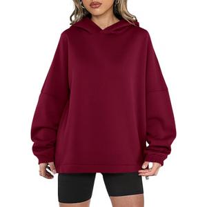 KIRUNDO Hoodies For Women 2025 Fall Fashion Hooded Oversized Sweatshirt Long Sleeve Fleece Pullover Trendy Winter Clothes (Medium, Burgundy)