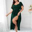 SCOMCHIC Women Plus Size Dresses Short Sleeve Sweetheart Neckline Wedding Guest Cocktail Smocked A Line Slit Maxi Dress (XL)