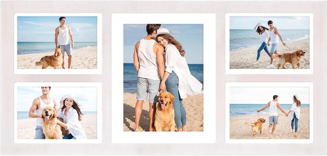 YESKAY Collage Picture Frame for 8x10 and 4 5x7 Pictures Display,5 Opening Family Photo Frames with Tempered Glass Wall Decor(Rustic White_1 Pack)
