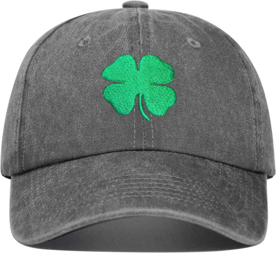 St Patricks Day Hat for Men Women, 4 Leaf Clover Ireland Irish Hat, Adjustable Shamrock Irish Cap (Green)