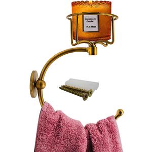 Hand Towel Holder with Vintage Candle Holder for Wall, Towel Hook for Bathroom Wall, Rustic Towel Ring with Elegent Candle Holder, Sturdy Wall Mounted Hanger for Bathroom