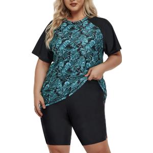 Inno Women's Plus Size 2 Piece Rash Guard Swimsuits Short Sleeve with Boyshorts UPF 50+ Surfing Swimwear 1X 2X 3X 4X 5X 6X (5X)