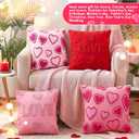 4 Pack Embroidered Valentines Throw Pillow Covers 18 x 18 Red Hearts Decorative Accent Throw Pillow Covers with Zipper Faux Fur Plush Pillows Cover for Valentines Day Couch Sofa Home Decor