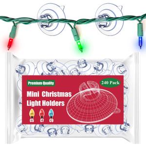 Mini Christmas Suction Cups [Set of 240] Small Holiday Light String Hooks Holders, Clear Rope Light Caddy Window Glass Suction Cup Clips Hang Seasonal & Xmas Decorations