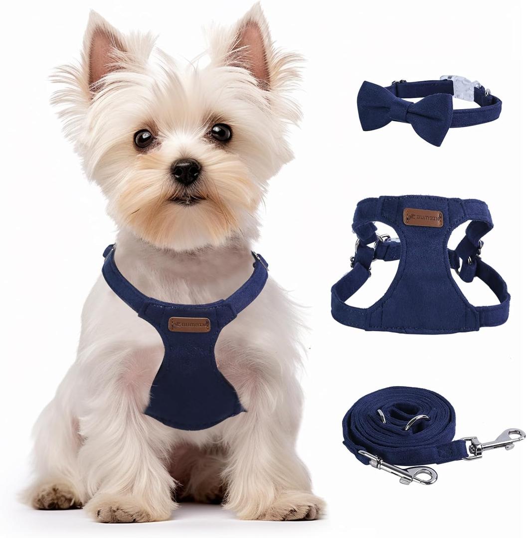 Dog Harness and Leash Set, XS No Pull Adjustable Puppy Harness with Multifunction Denim Blue Dog Leash and Collar, Soft No Choke Escape Proof Pet Harness Vest for Small Dogs and Cats (Denim Blue, XS) (XS(4.5-11lb))