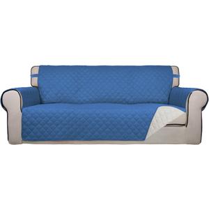 PureFit Reversible Quilted Sofa Cover, Water Resistant Slipcover Furniture Protector, Washable Couch Cover with Non Slip and Elastic Straps for Kids, Dogs, Pets (Sofa, Blue/Ivory) (Large)
