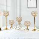 Gold 5 Arm Metal Crystal Tea Light Candle Holder, Elegant Wedding Table Centerpiece, Christmas Wishing Bowl Candle Holder (Set of 3)