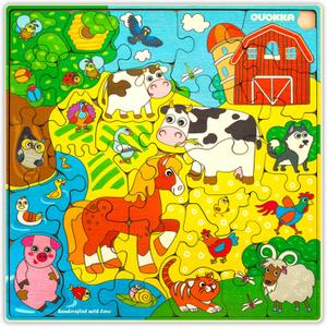 QUOKKA Wooden Farm Puzzles for Kids Ages 3-5  28 Pieces Toddlers Kids Puzzles Ages 4-8 Year Olds | Wood Farm Toys for Children 6-8 yo