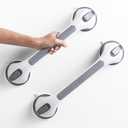  LEVERLOC 2 Pack Shower Grab Bars for Bathtubs and Showers, Easy to Install Suction Shower Handles for Bathroom Removable Handrails for Seniors Elderly Heavy Duty Safety Grip Waterproof Drill Free Gray