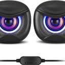 Computer Speakers for Desktop PC, 2.0-Channel Speakers with Static Blue RGB Lighting and Volume Control, Featuring a 3.5mm AUX and USB Powered Plug and Play, Compatible with Monitors, Laptops