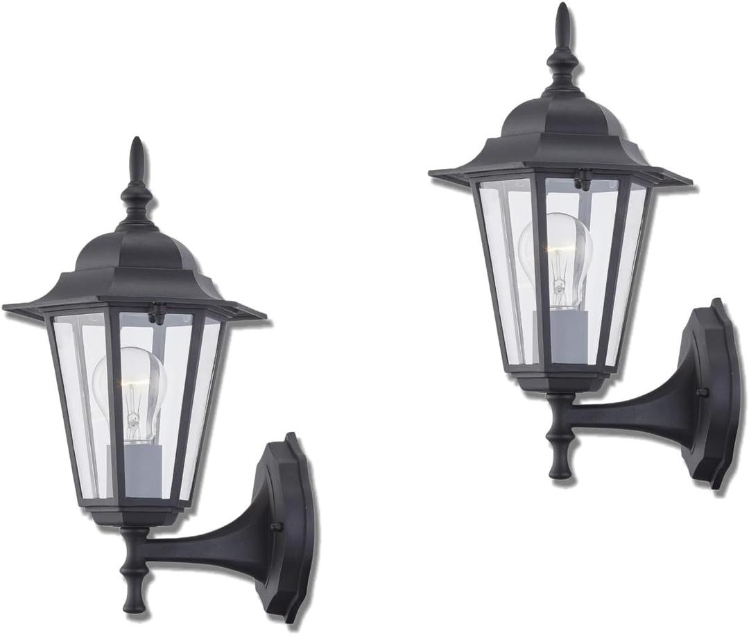 WISBEAM 2 Pack Outdoor Wall Light, Black Wall Sconce for House Porch Lighting Fixture, E26 Base 60W Max, Metal Housing Plus Glass, Wet Location Rated, ETL Qualified, Bulbs not Included