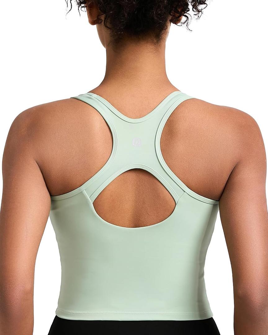 RUNNING GIRL High Impact Sports Bras for Women - Square Neck Longline Workout Crop Tops with Built in Shelf Yoga Bra(BX3071Pale Green,L) (Green, L)