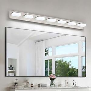 Bicrink 7-Light Bathroom Vanity Light Fixture Over Mirror, Nickel LED Vanity Lighting Fixtures, 45.67 inch Modern Bathroom Wall Light Fixtures with Rotating Lamp Head