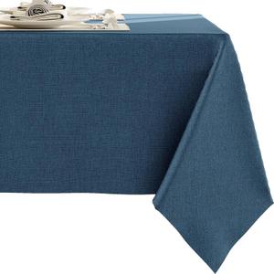 Heavy Linen Blend Navy Tablecloths - 70" x 55" Premium Solid Tablecloth Stain Resistant Waterproof Table Cover for Dining Kitchen Banquets and Buffet Soft and Thick Fabric Wrinkle Free