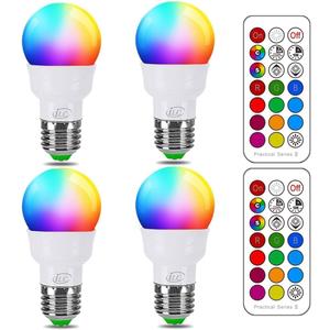 ILC RGB LED Color Changing Light Bulb, 40W Equivalent, 450LM, 2700K Warm White 5W E26 Screw Base RGBW, Flood Light Bulb- 12 Color Choices - Timing Infrared Remote Control (4 Pack)