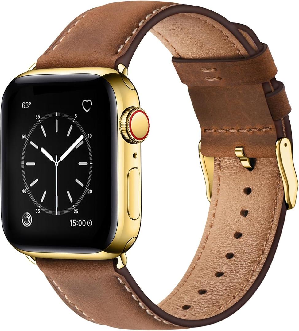SUNFWR Leather Bands Compatible with Apple Watch Band 41mm 40mm 38mm 42mm(series 11 10) for Men Women, Top Grain Genuine Leather Replacement Strap for iWatch SE 3 2 1, Series 11 10 9 8 7 6 5 4 3 2 1